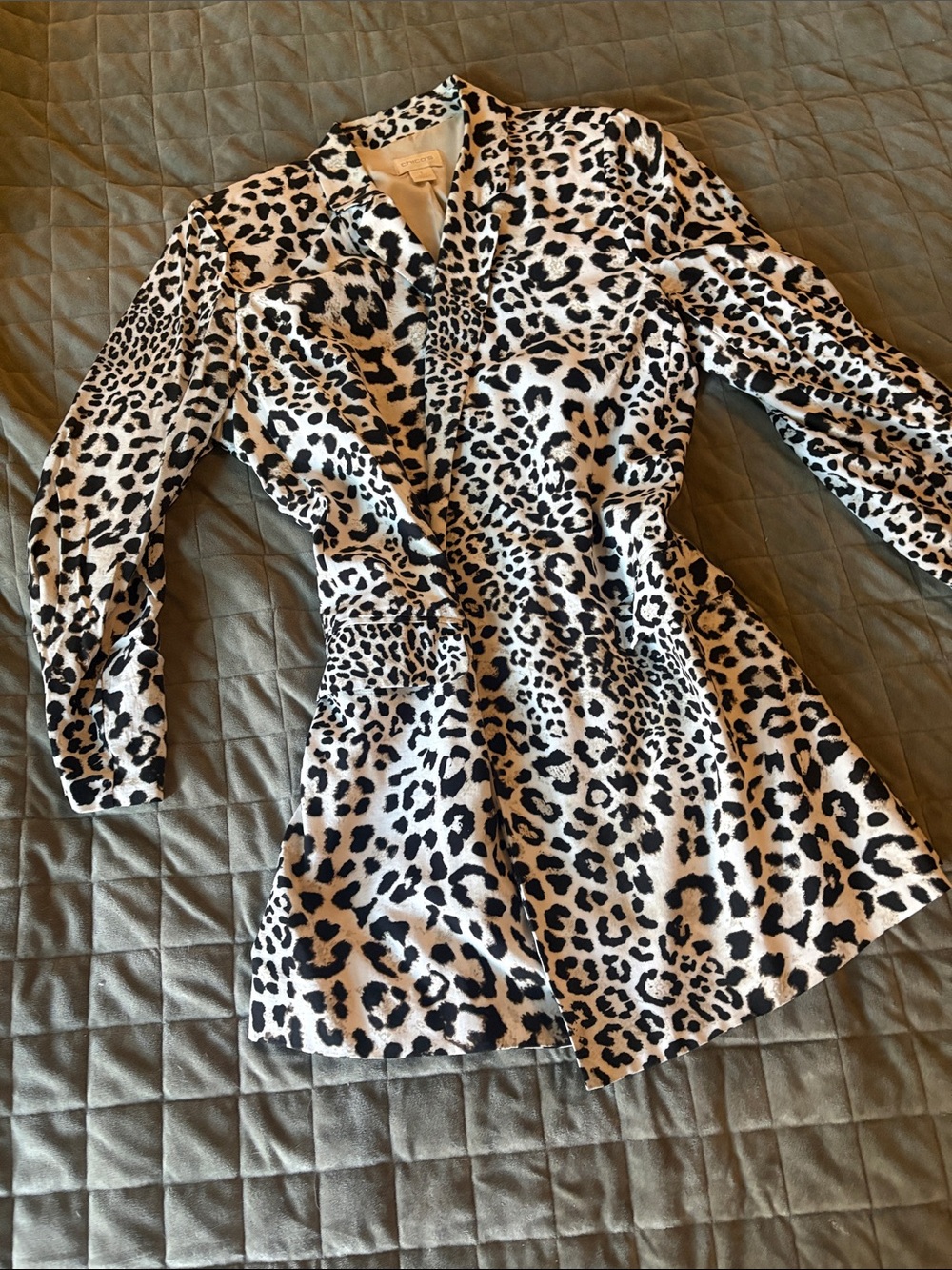 Chico's Black and White Leopard Print Blazer